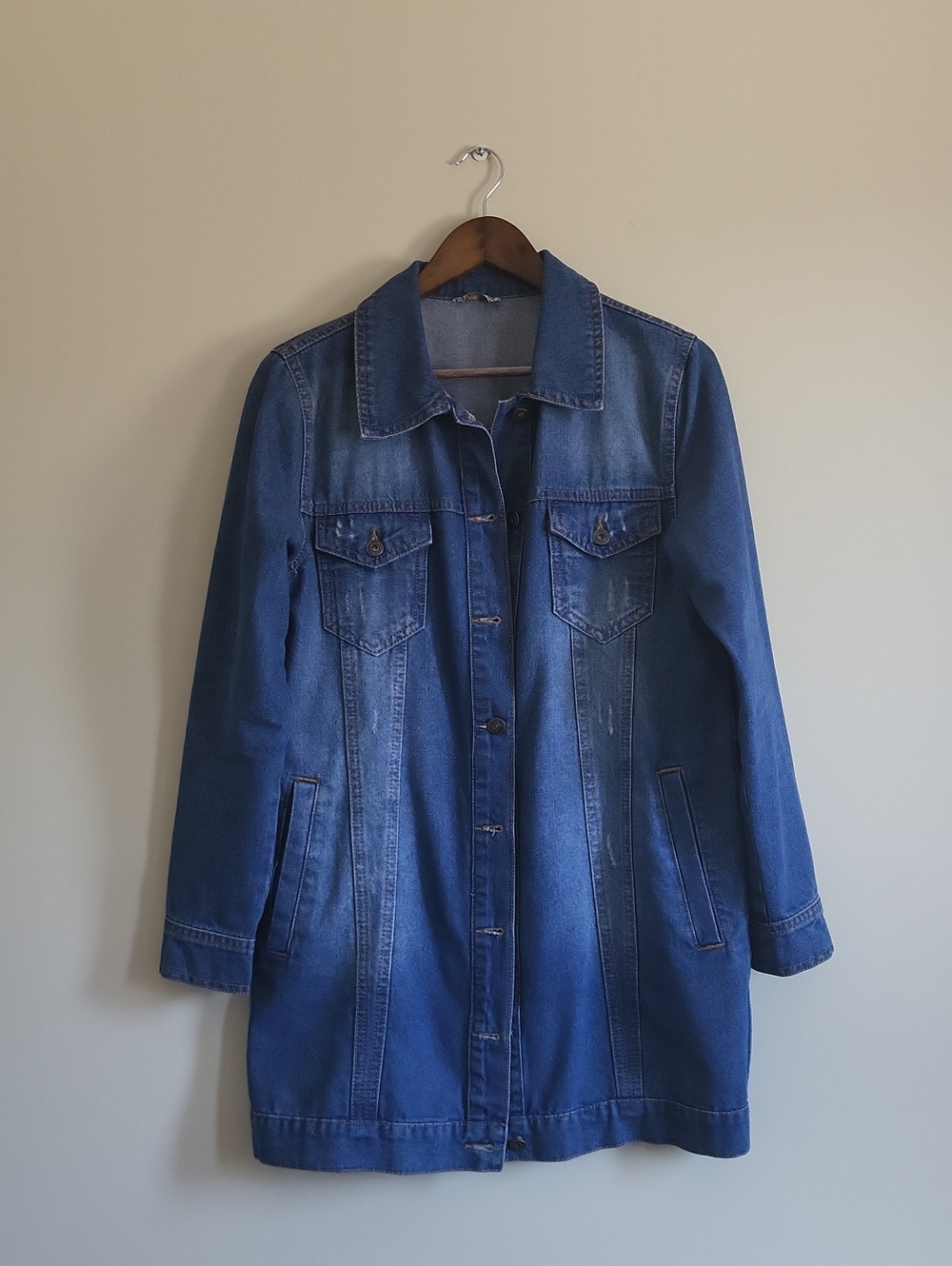 Made In Turkey 100% Cotton Longline Denim Jacket/Blazer In Medium Blue